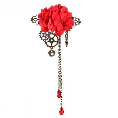 Handmade Rose Hair Clip with Chains and Charms