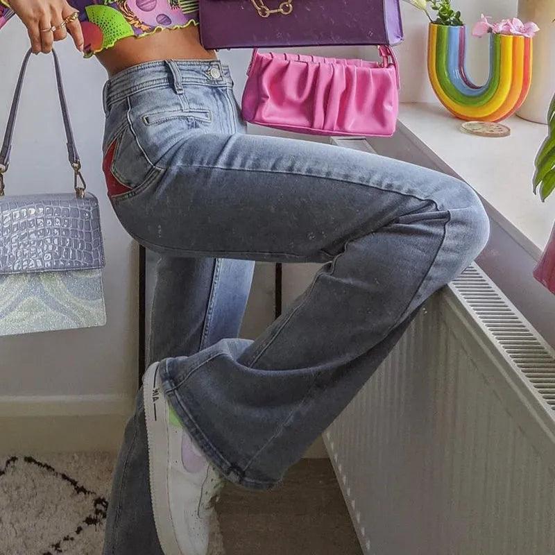 Retro Five Pointed Star Jeans Jeans - The Burner Shop