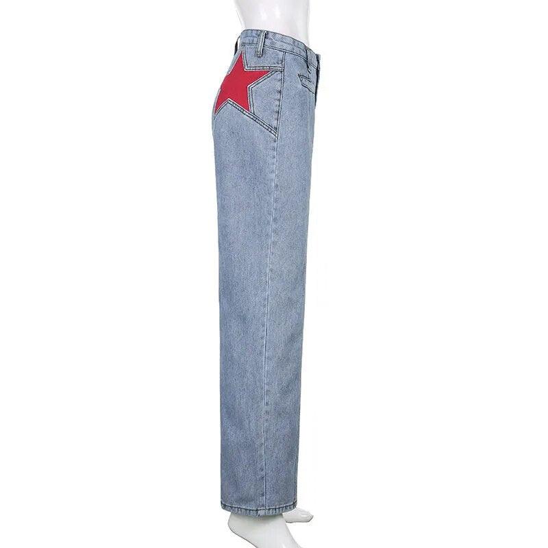 Retro Five Pointed Star Jeans Jeans - The Burner Shop