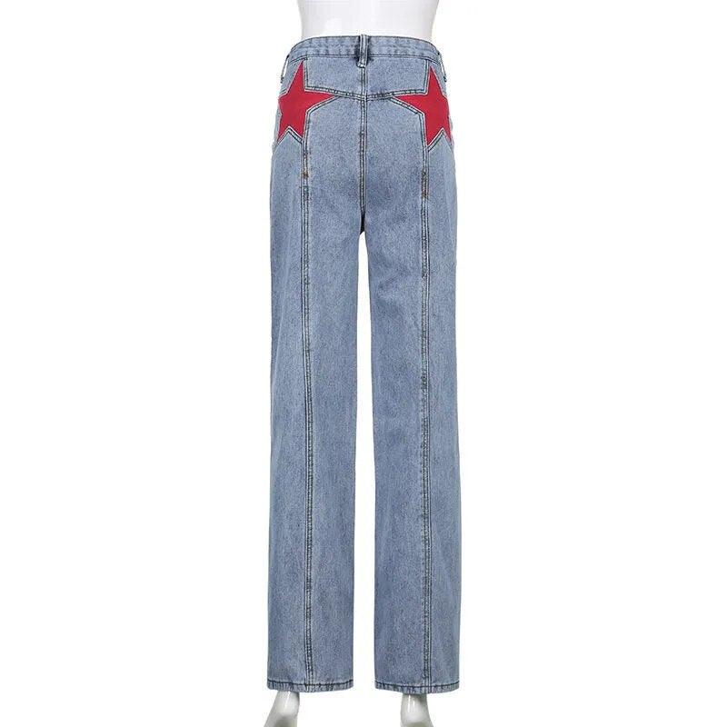 Retro Five Pointed Star Jeans Jeans - The Burner Shop