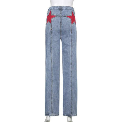 Retro Five Pointed Star Jeans Jeans - The Burner Shop