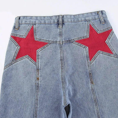Retro Five Pointed Star Jeans Jeans - The Burner Shop