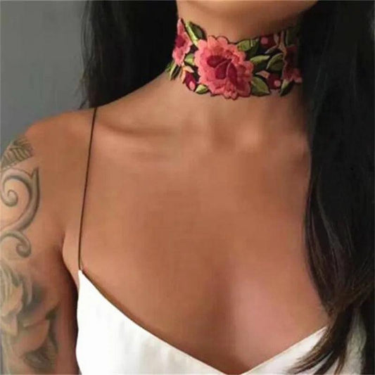 Rose Flower Embroidery Choker Choker - The Burner Shop