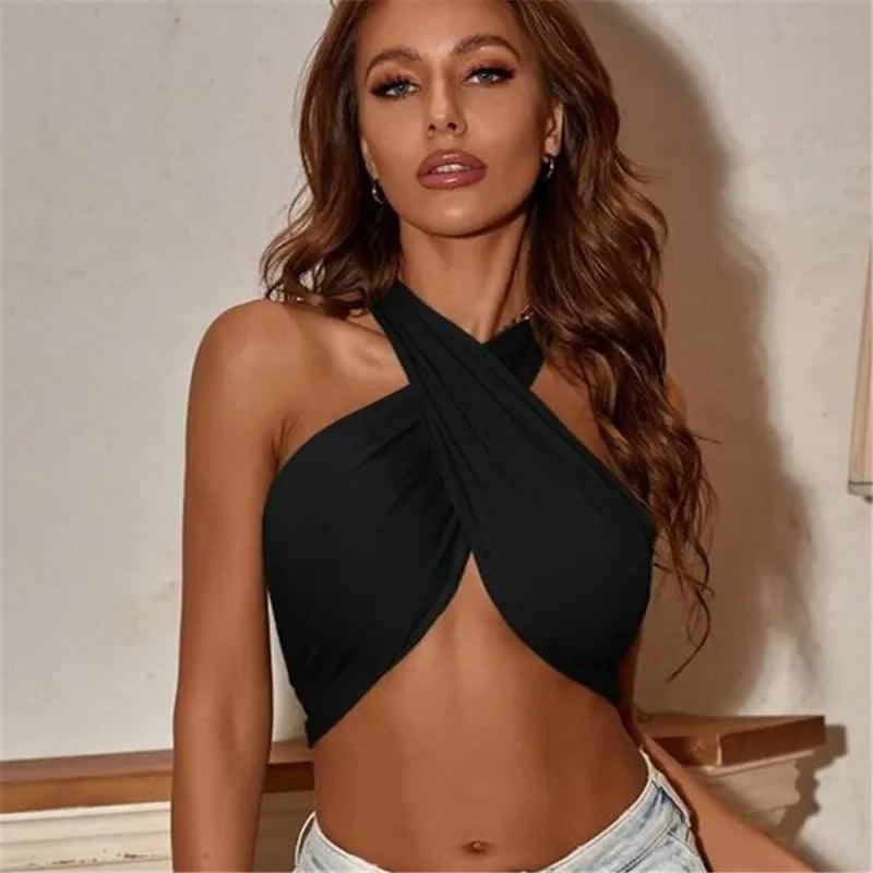 Sexy Black Halter Crop Top Black S