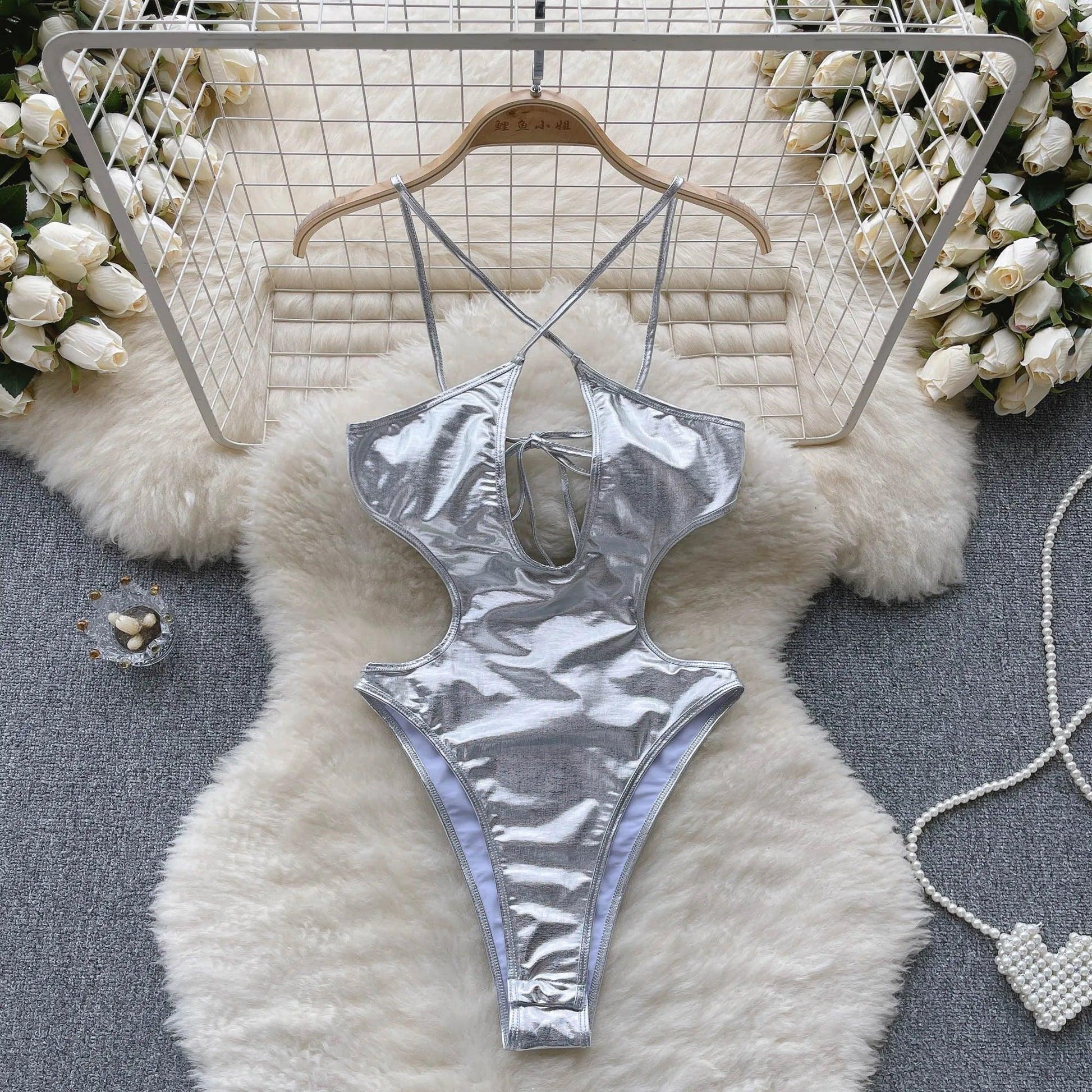 Sexy Metallic Backless Bodysuit Bodysuits - The Burner Shop