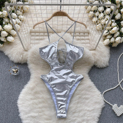 Sexy Metallic Backless Bodysuit Bodysuits - The Burner Shop