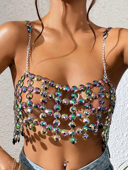 Sexy Rhinestone Crop Top Tops - The Burner Shop