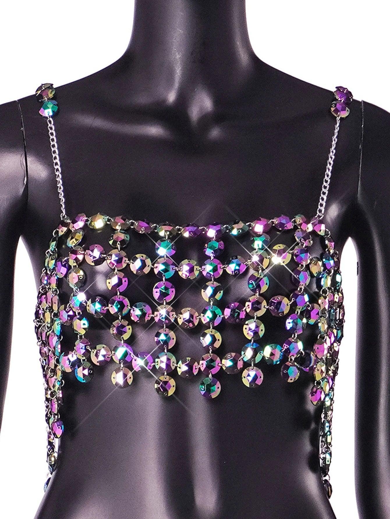 Sexy Rhinestone Crop Top Tops - The Burner Shop