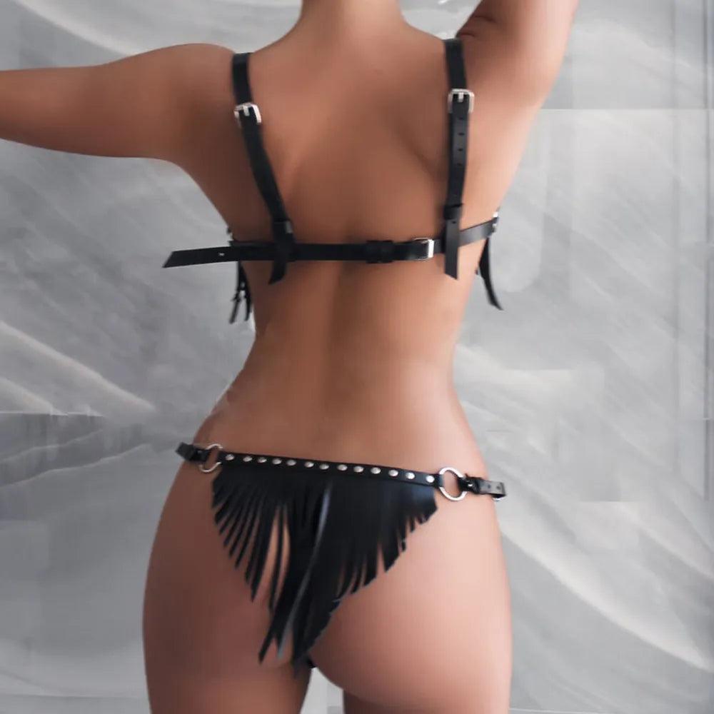 Sexy Steampunk Leather Harness & Garter Set Body Harness - The Burner Shop