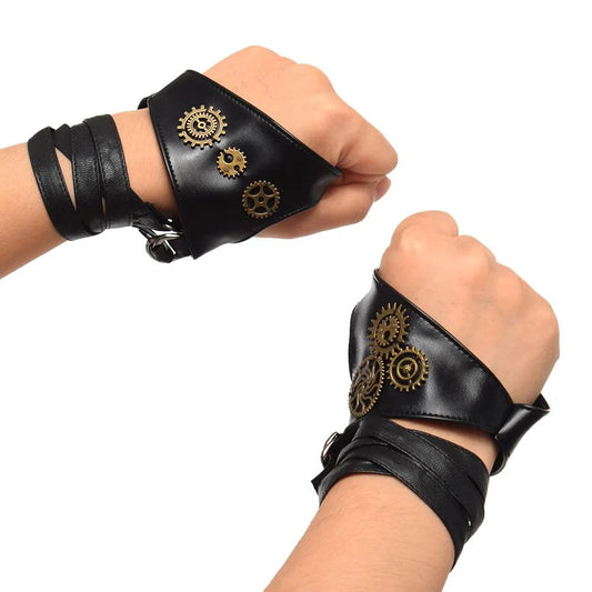 Steampunk Faux Leather Gear Gloves Gloves - The Burner Shop