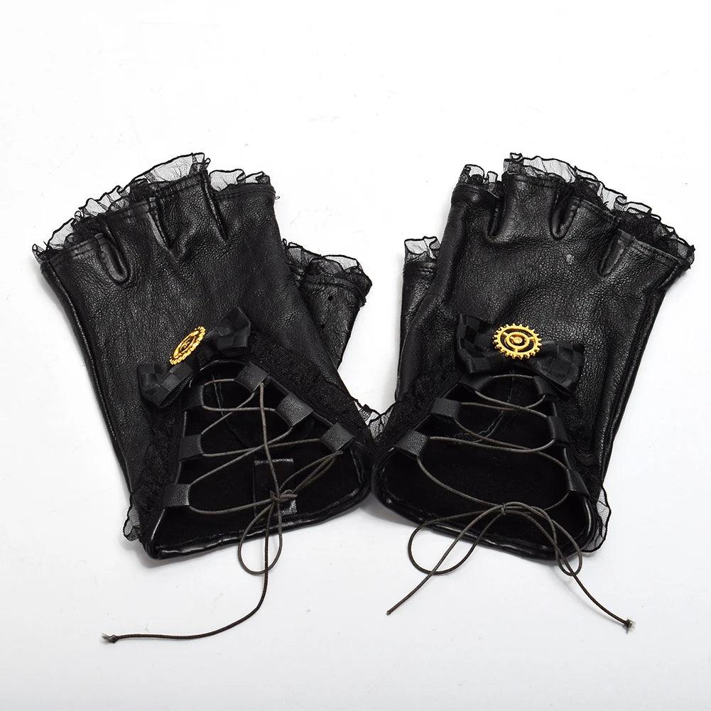 Steampunk Faux Leather Gear Gloves Gloves - The Burner Shop