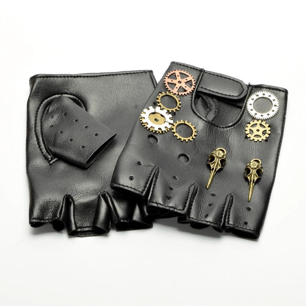 Steampunk Faux Leather Gear Gloves Gloves - The Burner Shop