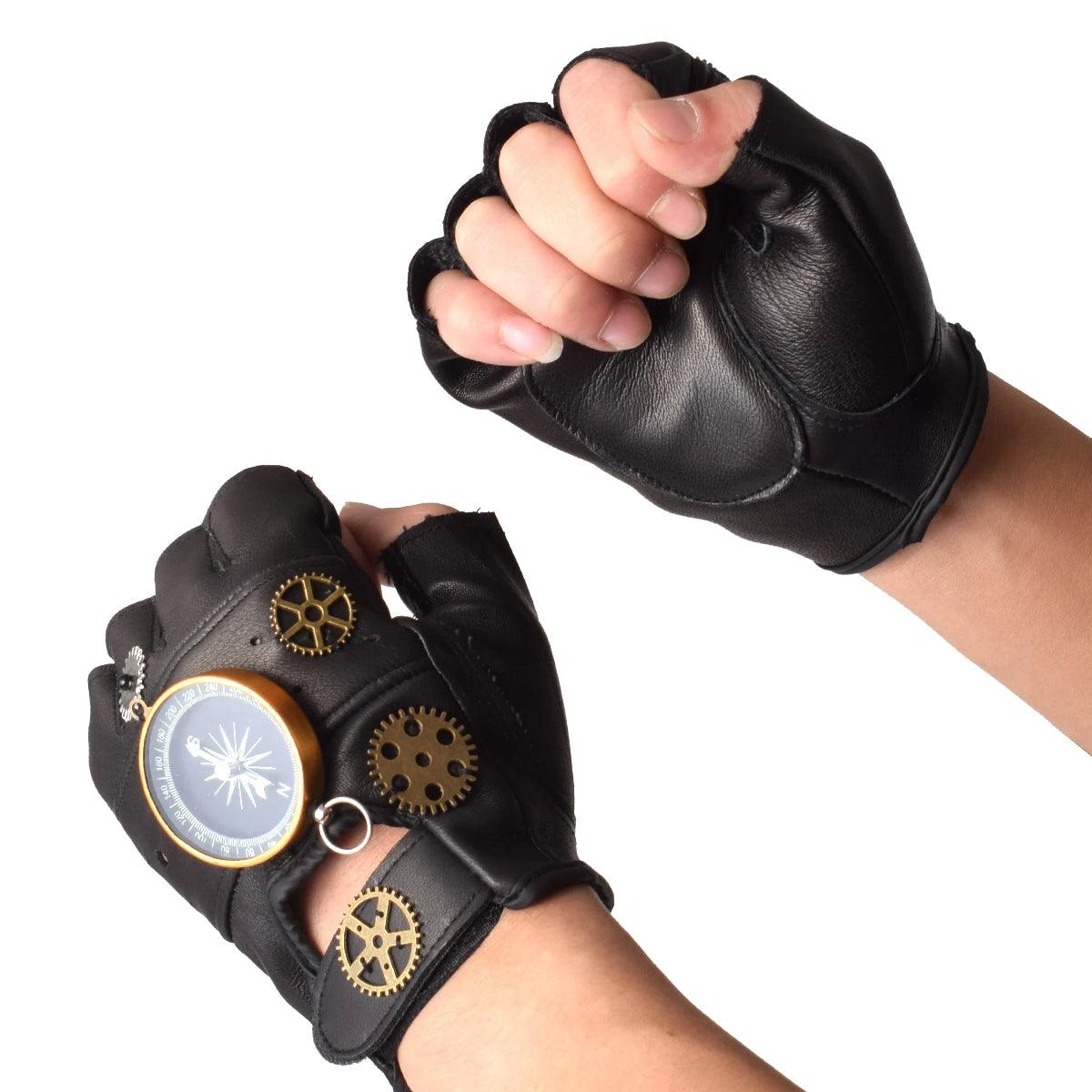 Steampunk Faux Leather Gear Gloves Gloves - The Burner Shop