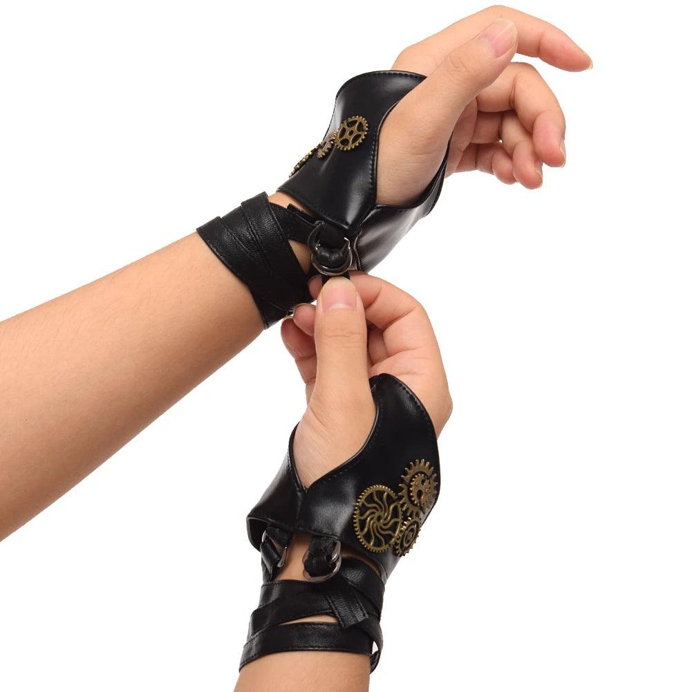 Steampunk Faux Leather Gear Gloves Gloves - The Burner Shop