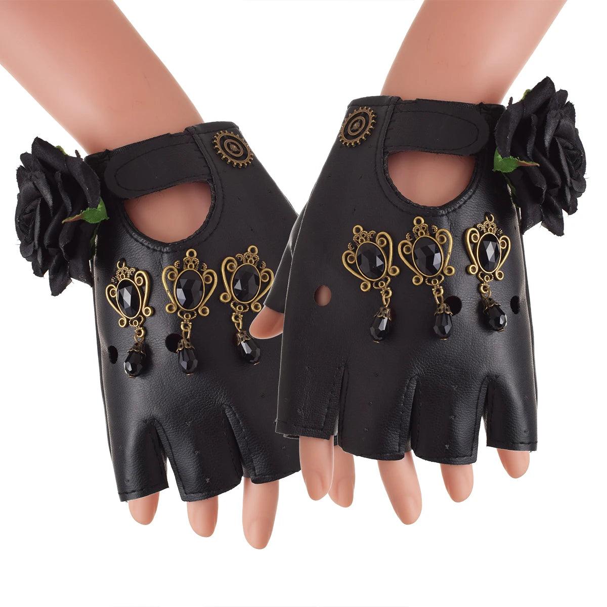Steampunk Faux Leather Gear Gloves Gloves - The Burner Shop