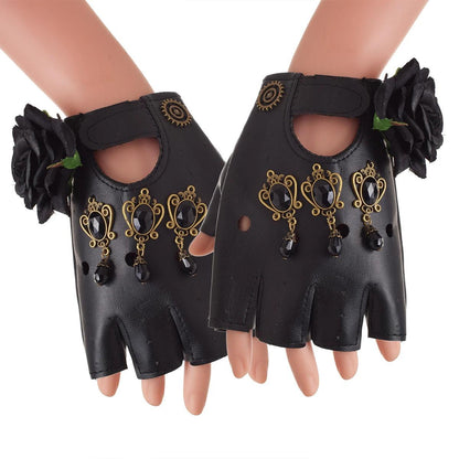 Steampunk Faux Leather Gear Gloves Gloves - The Burner Shop