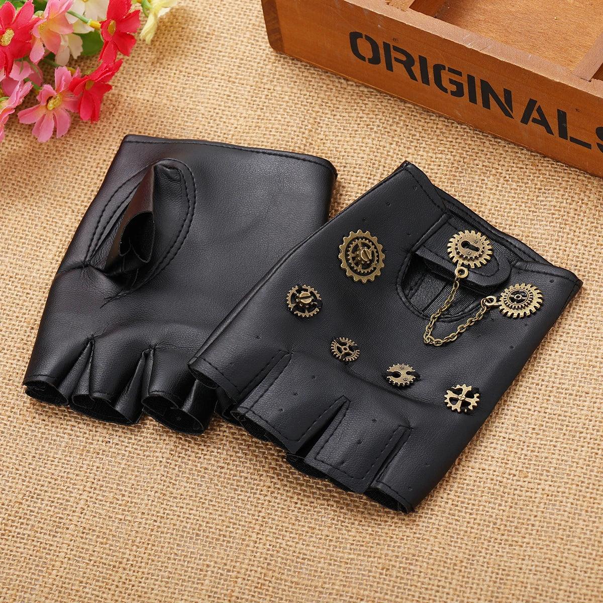 Steampunk Faux Leather Gear Gloves Gloves - The Burner Shop