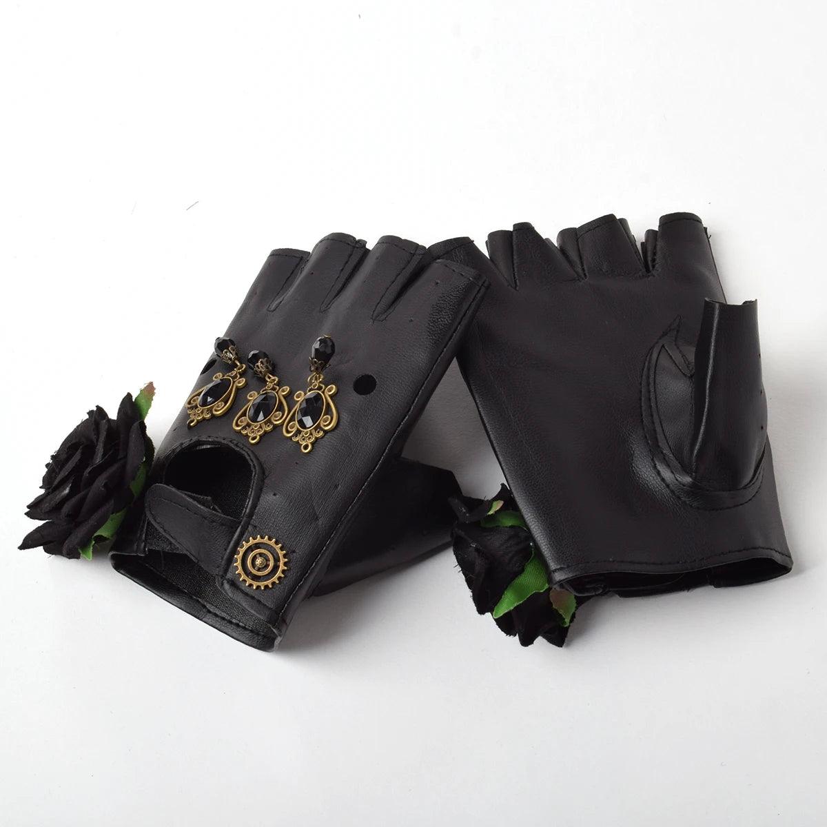 Steampunk Faux Leather Gear Gloves Gloves - The Burner Shop