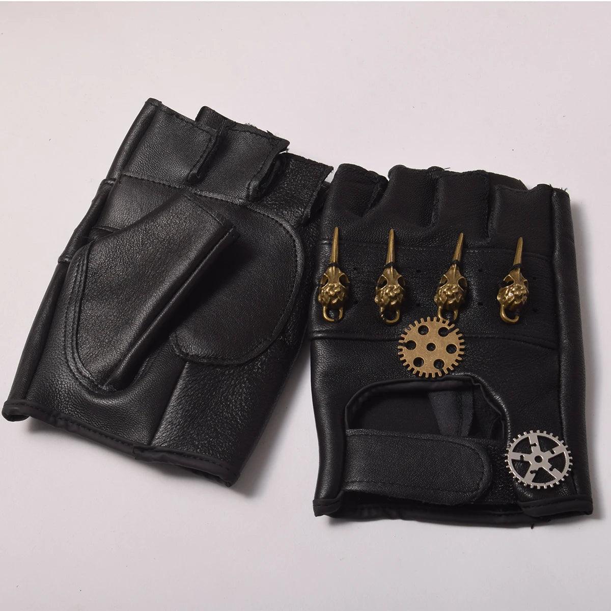 Steampunk Faux Leather Gear Gloves Gloves - The Burner Shop