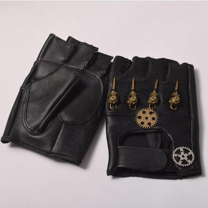 Steampunk Faux Leather Gear Gloves Gloves - The Burner Shop