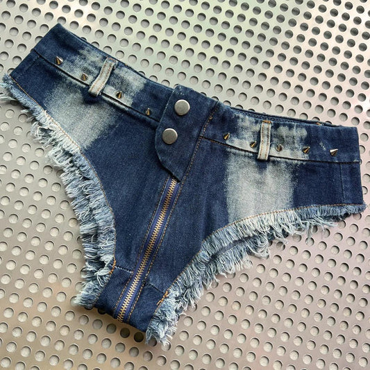 Super Low Waisted Denim Short Shorts - The Burner Shop