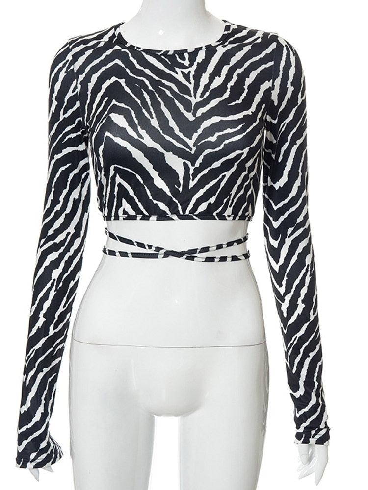 Backless Lace up Zebra Print Cop Top tops - The Burner Shop