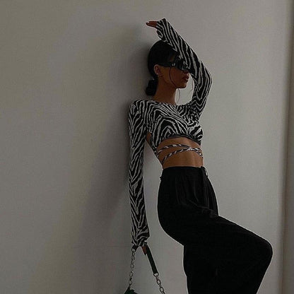 Backless Lace up Zebra Print Cop Top tops - The Burner Shop