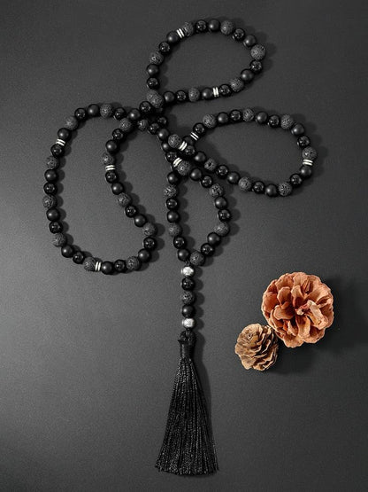 Black & Silver Beaded Necklace Necklaces - The Burner Shop