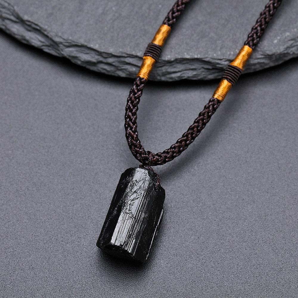 Black Tourmaline Healing Stone Pendant Necklace Necklaces - The Burner Shop