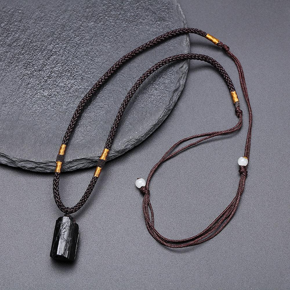 Black Tourmaline Healing Stone Pendant Necklace Necklaces - The Burner Shop