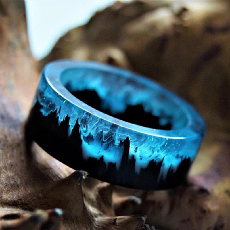Blue Resin Wooden Mountains Ring Rings - The Burner Shop