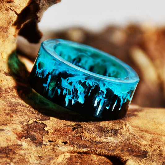 Blue Resin Wooden Mountains Ring Rings - The Burner Shop