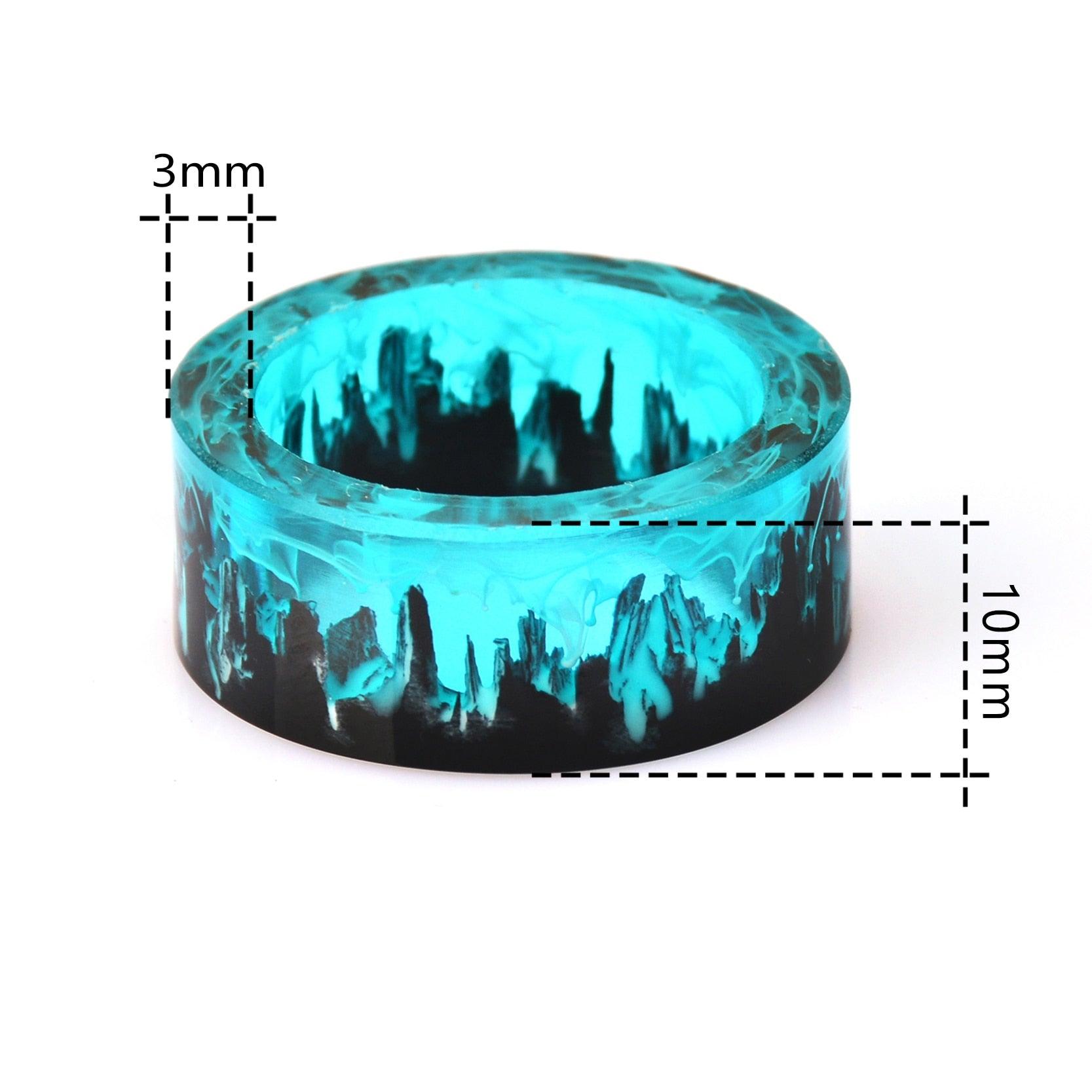 Blue Resin Wooden Mountains Ring Rings - The Burner Shop