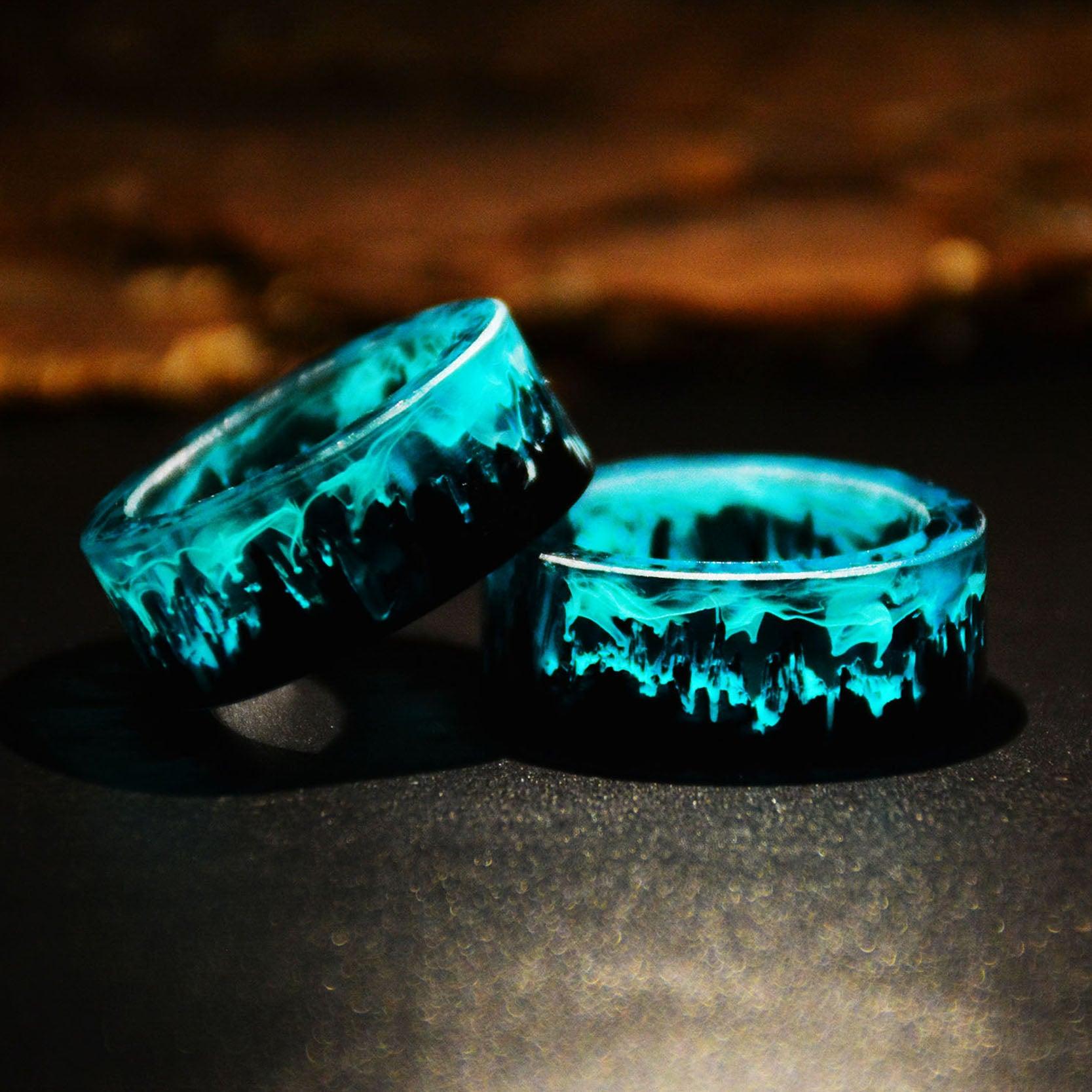 Blue Resin Wooden Mountains Ring Rings - The Burner Shop