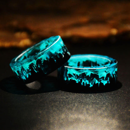Blue Resin Wooden Mountains Ring Rings - The Burner Shop