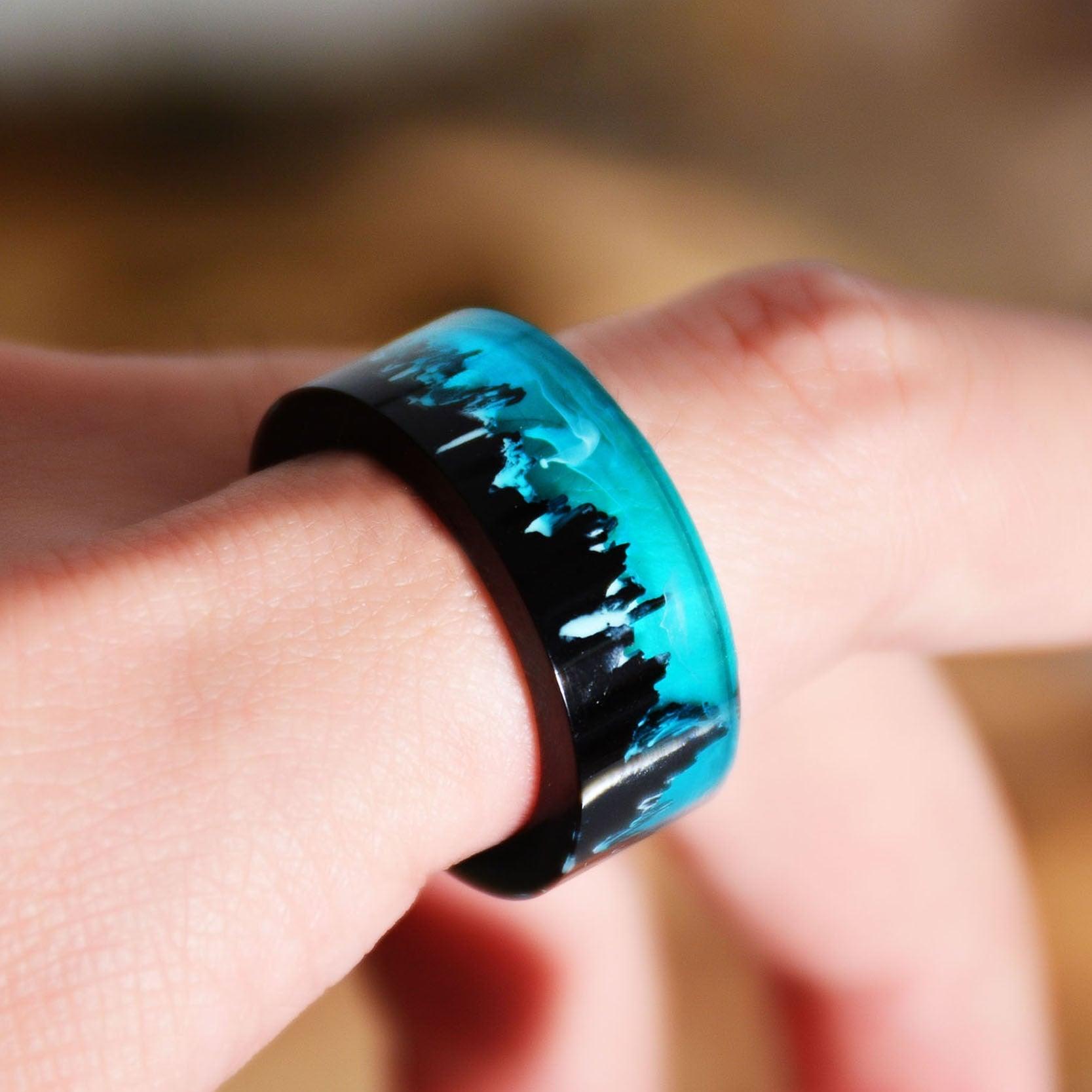 Blue Resin Wooden Mountains Ring Rings - The Burner Shop
