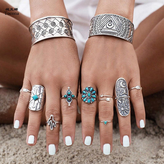 Bohemian Antique Rings Sets 9pcs Rings - The Burner Shop