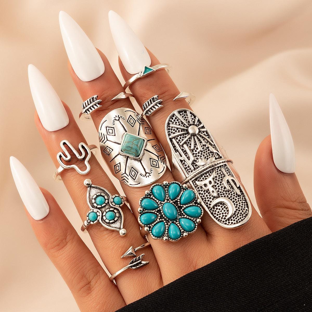 Bohemian Antique Rings Sets 9pcs Rings - The Burner Shop