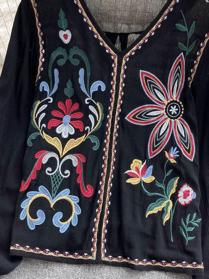 Bohemian Embroidered Blouse Tops - The Burner Shop