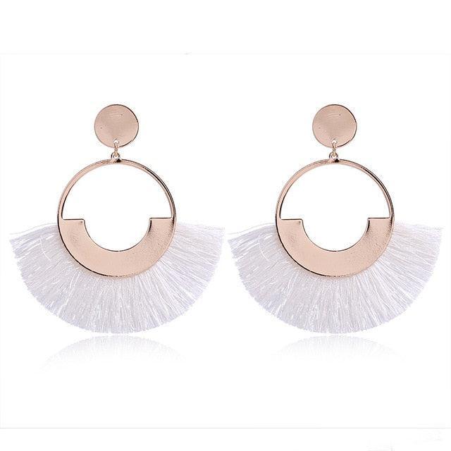 Bohemian Ethnic Handmade Circle Fan Shaped Long Tassel Drop Earrings Earrings - The Burner Shop