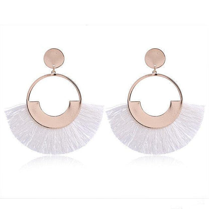 Bohemian Ethnic Handmade Circle Fan Shaped Long Tassel Drop Earrings Earrings - The Burner Shop