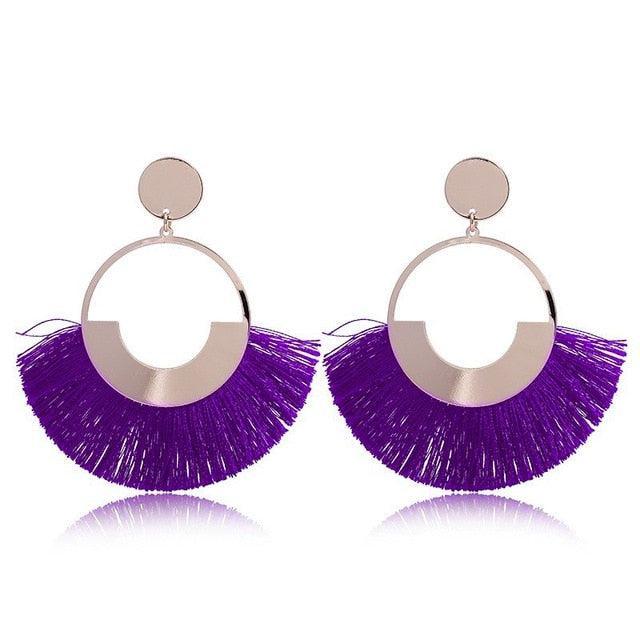 Bohemian Ethnic Handmade Circle Fan Shaped Long Tassel Drop Earrings Earrings - The Burner Shop