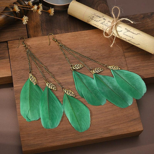 Bohemian Feather Drop Earrings Earrings - The Burner Shop