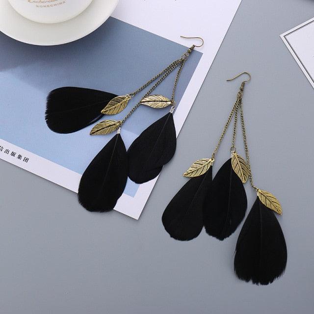 Bohemian Feather Drop Earrings Earrings - The Burner Shop