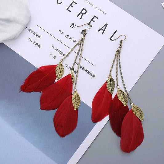 Bohemian Feather Drop Earrings Earrings - The Burner Shop