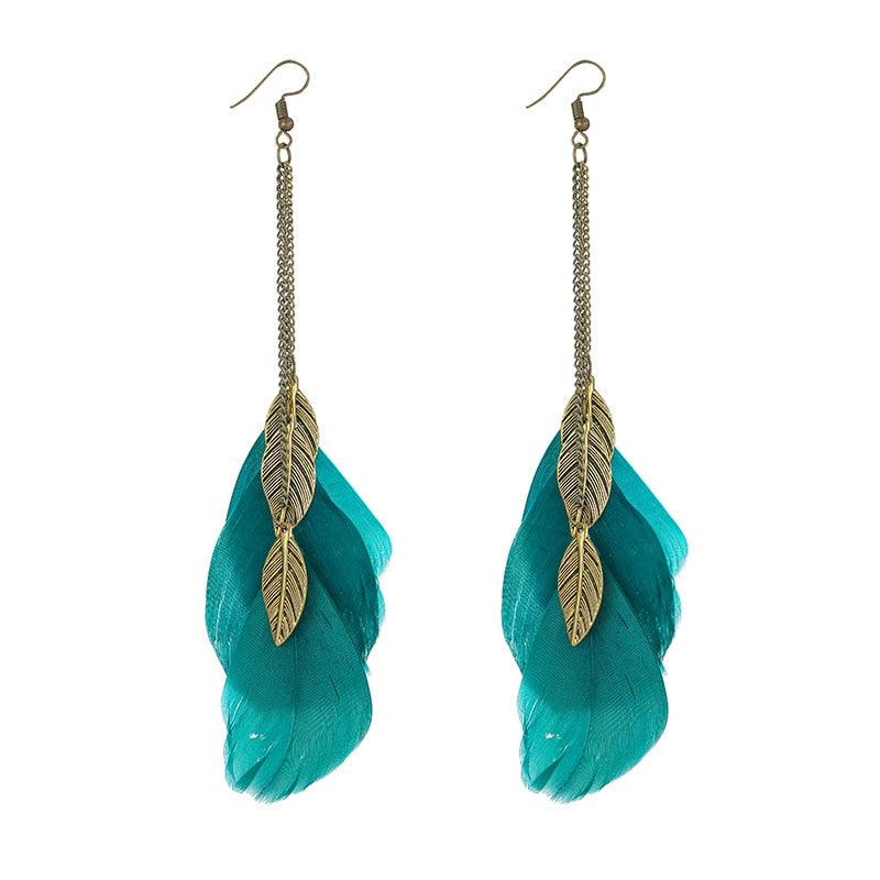 Bohemian Feather Drop Earrings Earrings - The Burner Shop