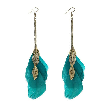 Bohemian Feather Drop Earrings Earrings - The Burner Shop