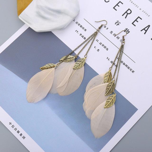Bohemian Feather Drop Earrings Earrings - The Burner Shop
