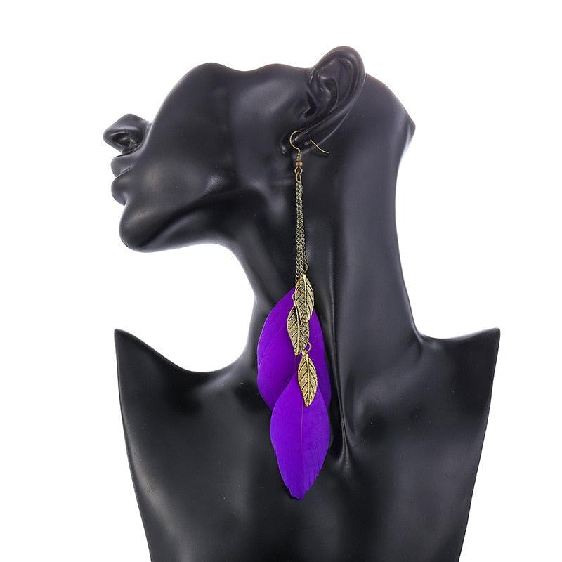 Bohemian Feather Drop Earrings Earrings - The Burner Shop