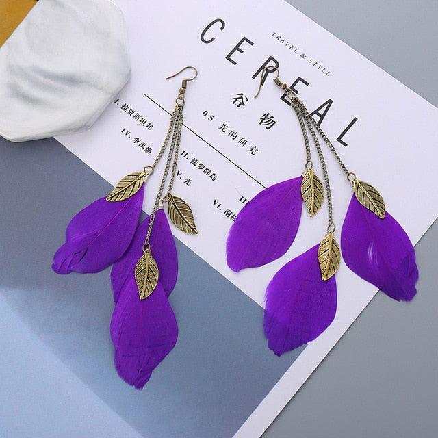 Bohemian Feather Drop Earrings Earrings - The Burner Shop